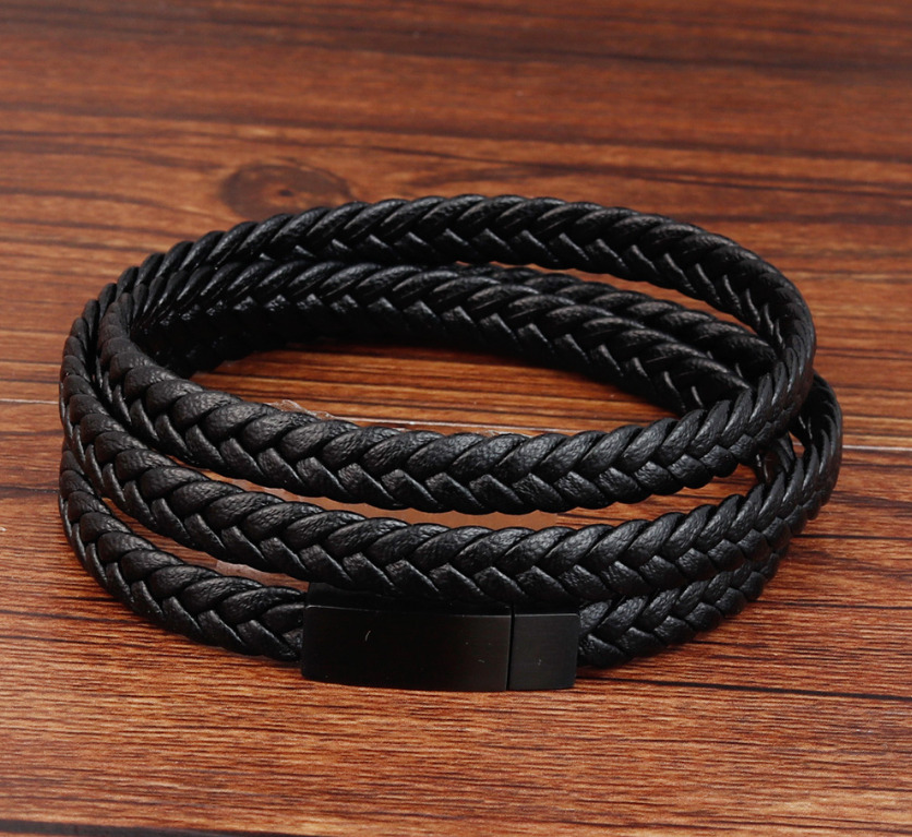 Браслет чоловічий шкіряний Primo Long Rope з магнітною застібкою Black (1017221594) - фото 2