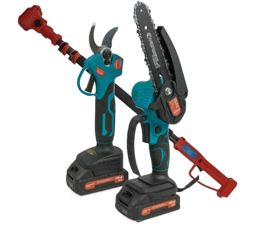 Мини-пила VORSKLA ПМЗ 153/20 с секатором ПМЗ 2/20 и удлинителем VS2500 1,6-2,5 м с 2 аккумуляторами/зарядным устройством в кейсе