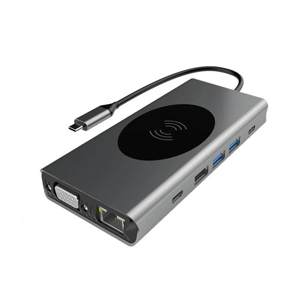 Хаб-концентратор Basix 13в1 Docking Station для Macbook/Windows с поддержкой беспроводной зарядки для iPhone/Android - фото 1