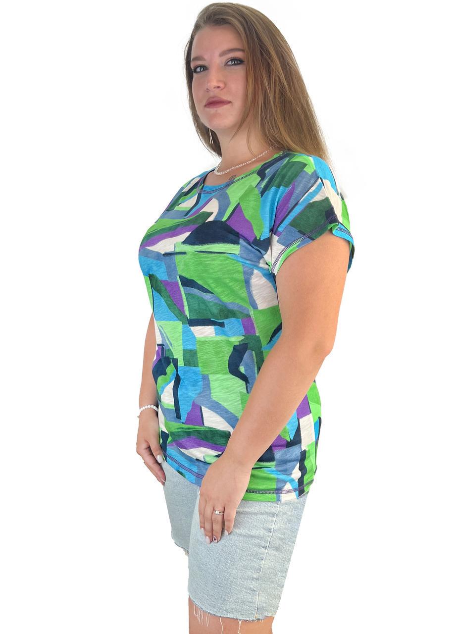 Блузка вискоза со спущенными рукавами абстракция р.60-62 Зеленый (1365) - фото 2 Блузка вискоза со спущенными рукавами абстракция р.60-62 Зеленый (1365) - фото 2