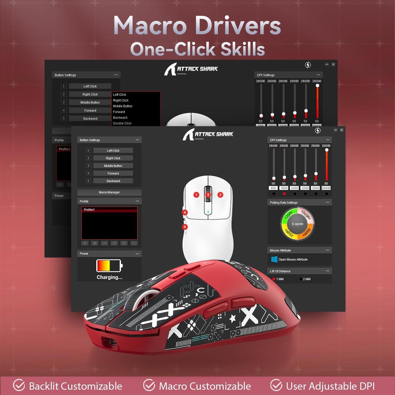 Мышка беспроводная attack shark X6 с док-станцией RGB Red (2455851394) - фото 4