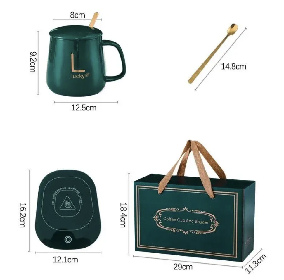 Подарунковий набір керамічна чашка 380 мл з підігрівом від мережі/кришка/підставка та ложка Зелений (Е500199) - фото 7 Подарунковий набір керамічна чашка 380 мл з підігрівом від мережі/кришка/підставка та ложка Зелений (Е500199) - фото 7