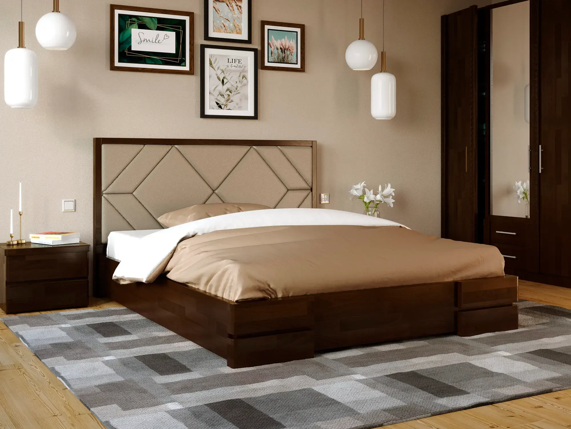 Кровать классическая двуспальная Arbor Drev Тифани из натурального дерева бук без матраса 180х200 см Венге магия (48994)