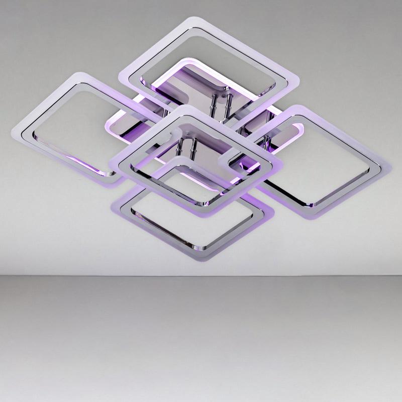 Потолочная люстра LED с RGB подсветкой Light House SC-18196/4+1C 150W+10W 2.4G 610х610х120 мм Хром