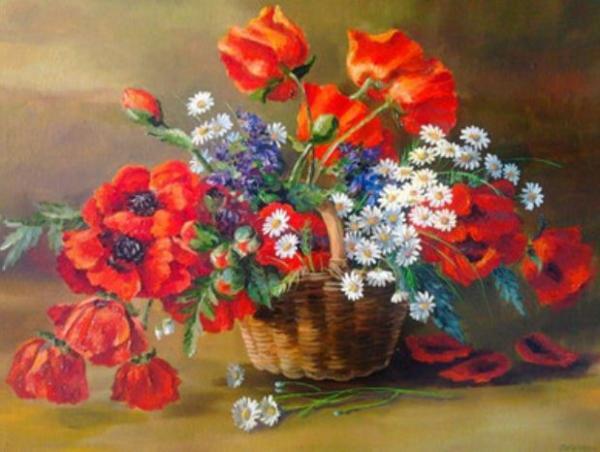 Картина по номерам Josef Otten Цветы Маки с ромашками 40х50 см в термопакете (3173RA_O-mt)