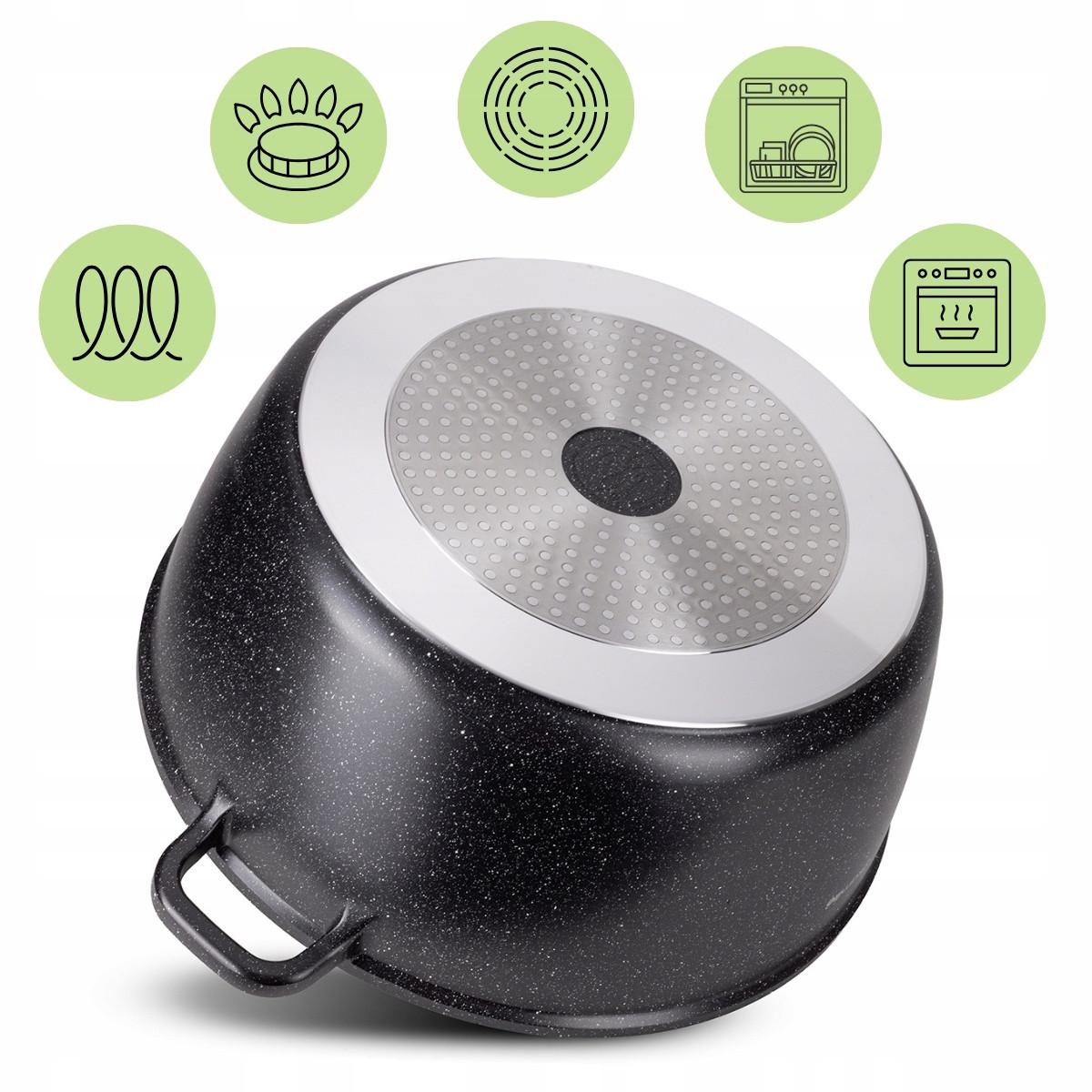 Каструля зі скляною кришкою та антипригарним покриттям Kamille КМ-4483 з литого алюмінію 18,5 л Чорний мармур (150-84-4483) - фото 3 Каструля зі скляною кришкою та антипригарним покриттям Kamille КМ-4483 з литого алюмінію 18,5 л Чорний мармур (150-84-4483) - фото 3