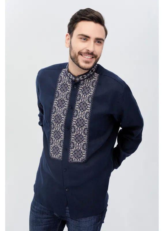 Вышиванка мужская р. 52 Синий/Черный (321) - фото 3