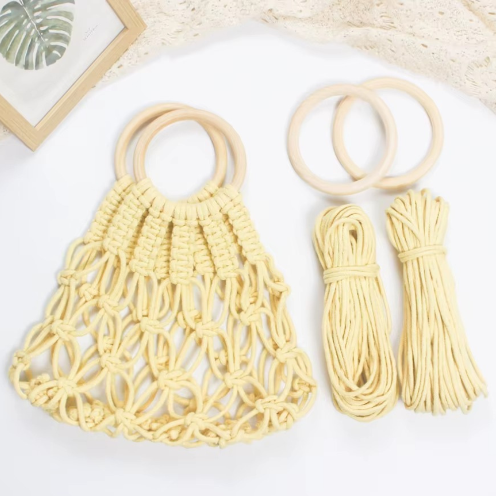 Набір макраме для рукоділля і творчості для ручного в'язання ажурної плетеної сумки 29х26 см Жовтий Набір макраме для рукоділля і творчості для ручного в'язання ажурної плетеної сумки 29х26 см Жовтий