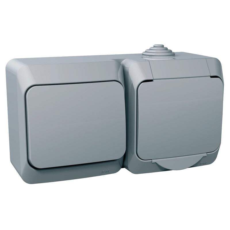 Розетка з вимикачем Schneider Electric Cedar Plus PA6 FR850 IP44 з заземленням Сірий (WDE000600)