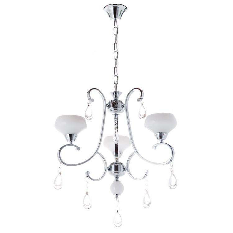 Люстра классическая Elisey хром 3 плафона E14 высота 55 см Белый матовый (33481984)