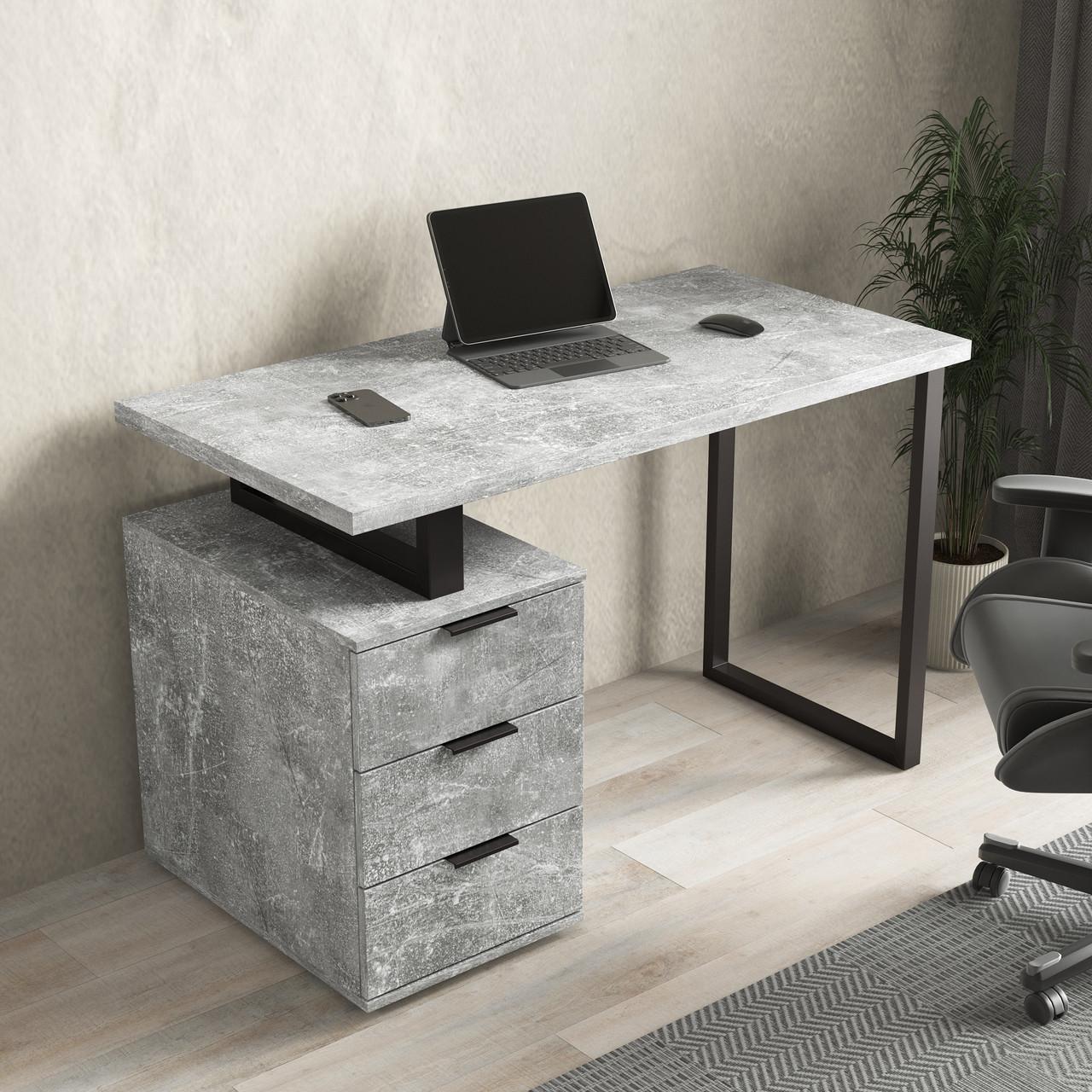 Стол компьютерный в стиле лофт на 3 ящика Бетон (MX-0003)