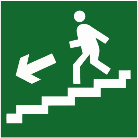 Знак эвакуации по лестнице влево вниз Зеленый/Белый (д-8058)