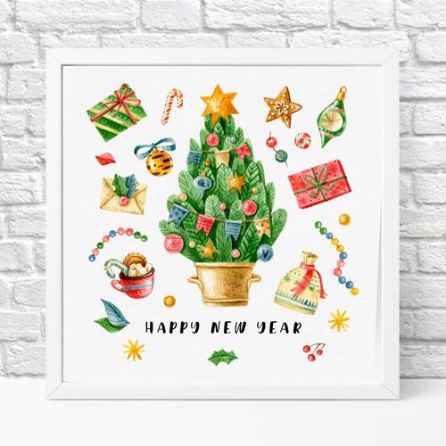Постер в рамке Happy NEW Year 30х30 см (WKMT_22NG014_WH)
