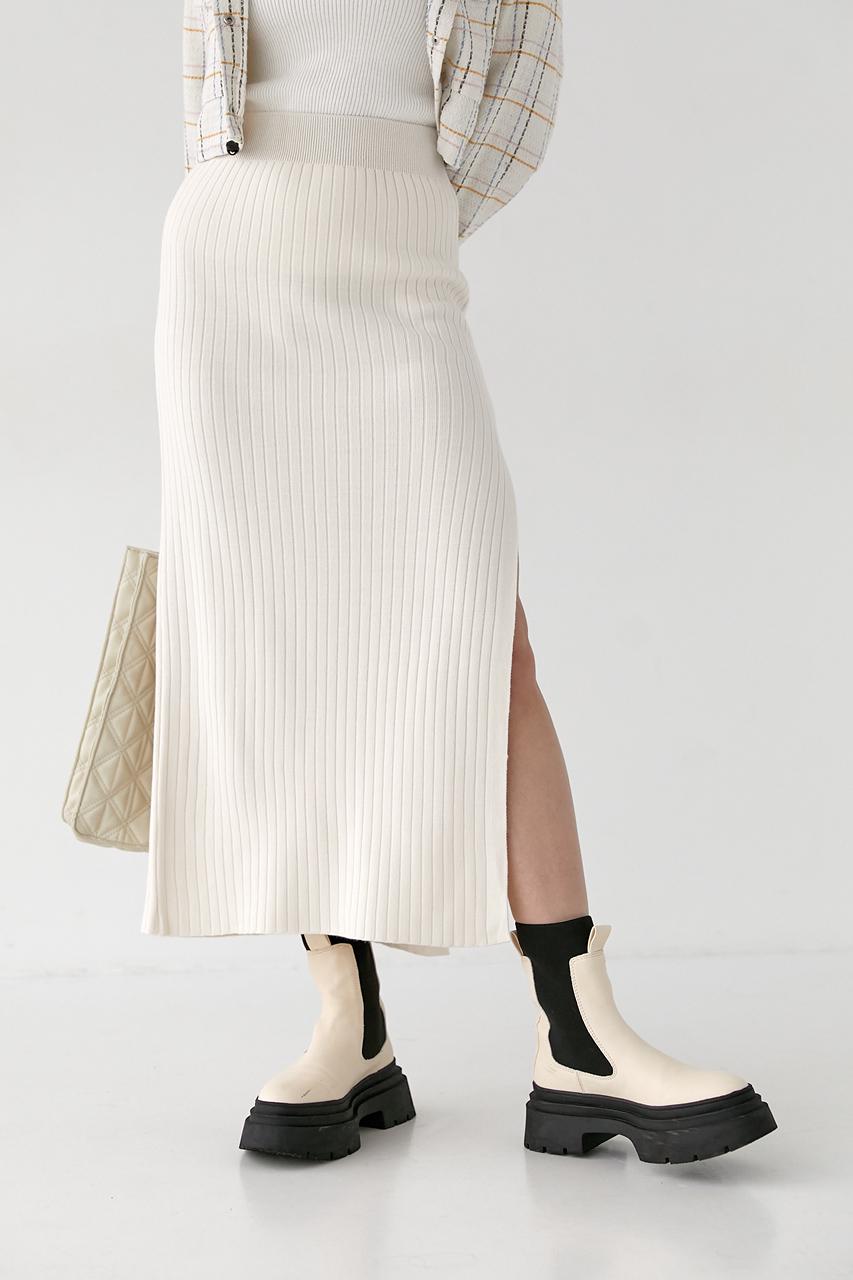 Юбка миди в рубчик L Кремовый (0199)