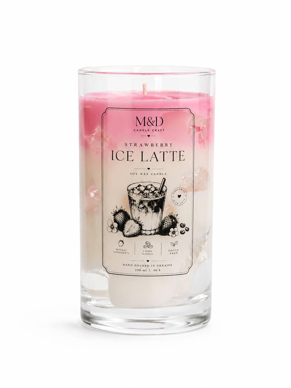 Аромасвічка Strawberry Ice Latte з гелевого та соєвого воску аромат полуниця з вершками (00065)