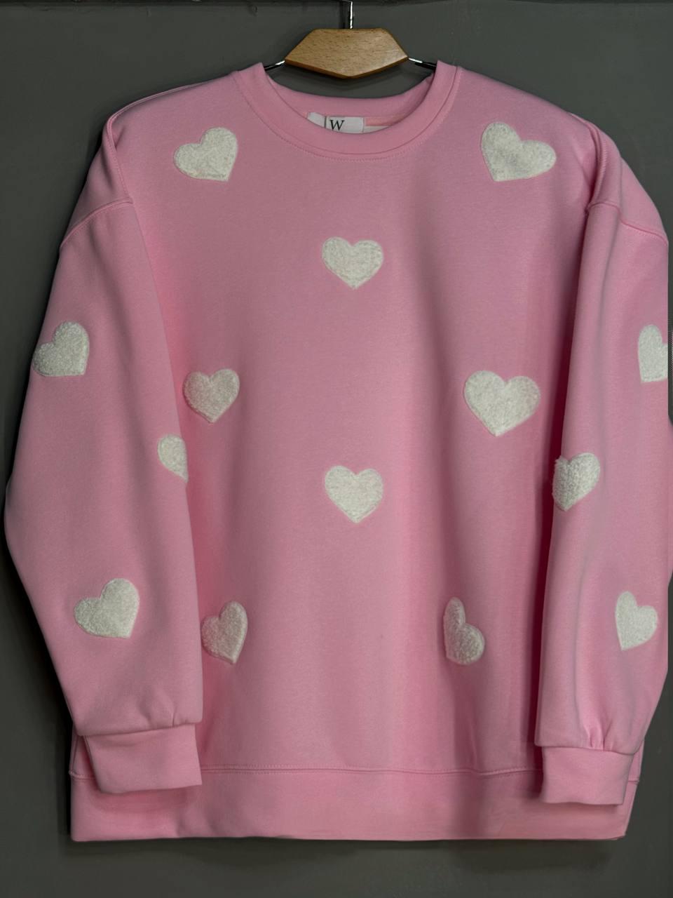 Свитшот женский W 2975 удлиненный махровые сердца OS Розовый (2408) - фото 4 Свитшот женский W 2975 удлиненный махровые сердца OS Розовый (2408) - фото 4