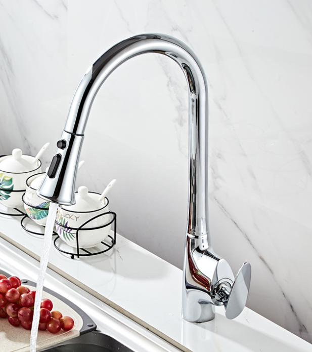 Смеситель кухонный выдвижной слив кран два режима воды вращающийся на 360 градусов WanFan Хромированный