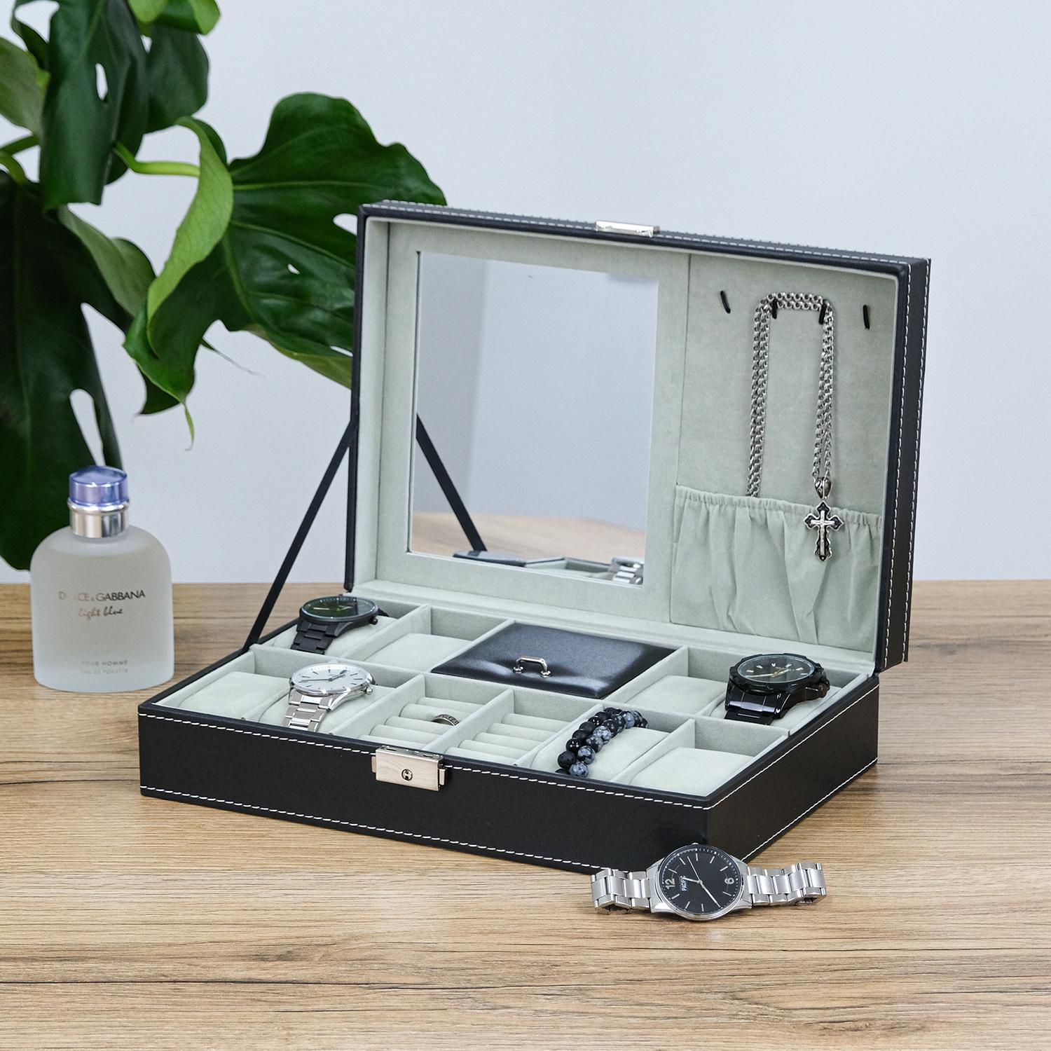 Шкатулка для часов Гранд Презент 8 слотов экокожа 30х20х8 см Черный (JZ-025)