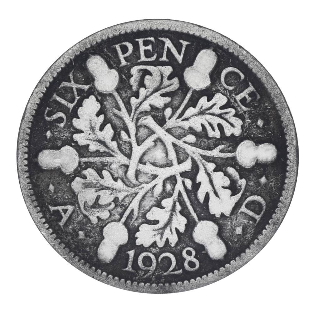 Коллекционная монета Великобритания 6 пенсов 1928 серебро F-VF Ag 500 2,83 г (М19880)