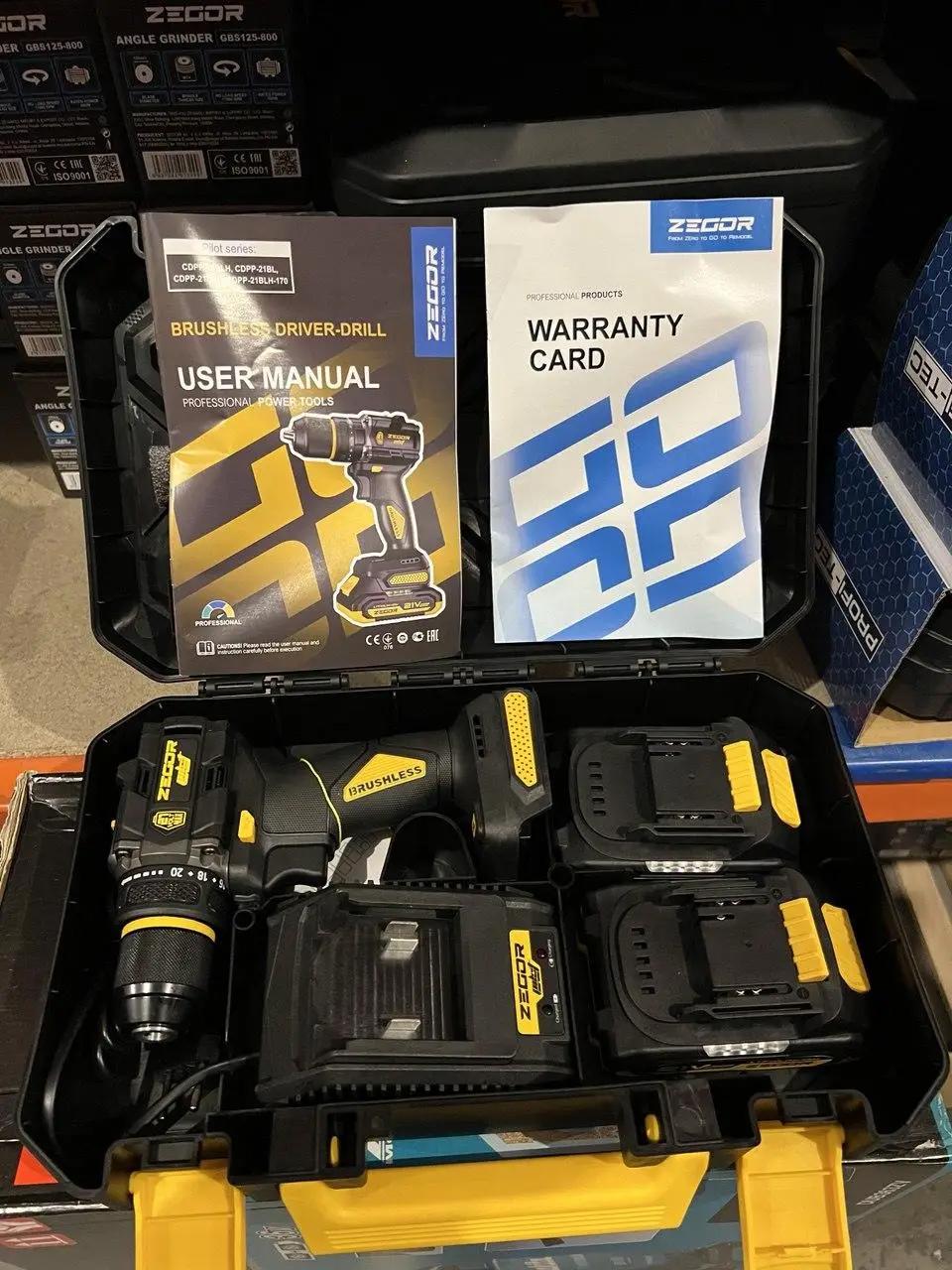 Шуруповерт професійний акумуляторний безщітковий Zegor CDPP-21BL/21В/70 Нм/дві швидкості/2 батареї 21В 2Ач/реверс/підсвічування/кейс - фото 10