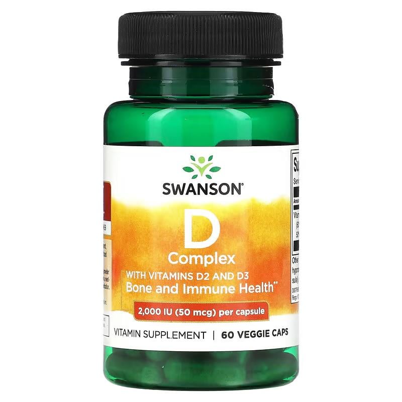 Витамин D Swanson D Complex With Vitamins D2 and D3 50 мкг 60 вегетарианских капсул