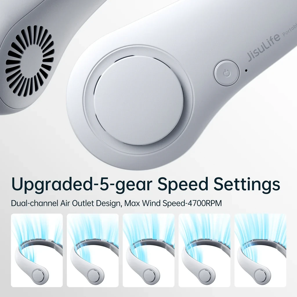 Вентилятор на шею JISULIFE Life3 4000 мАч 3 скорости до 16 ч Серый (2689441494) - фото 4