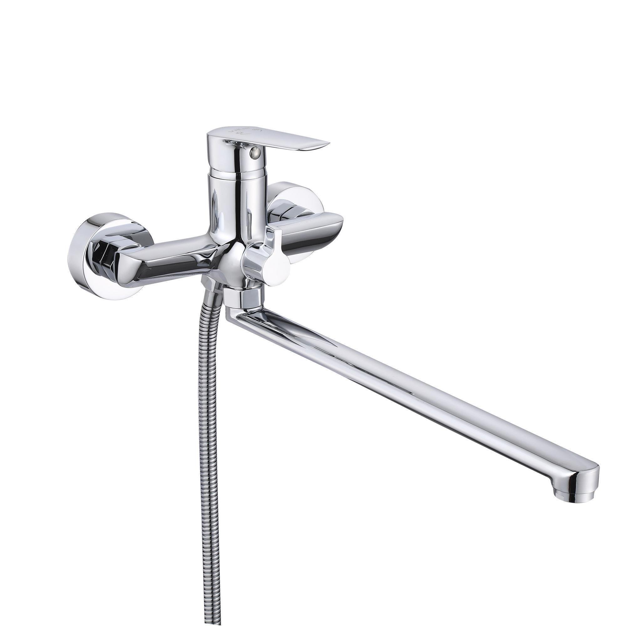 Смеситель для ванны Qtap Leo New с длинным поворотным изливом/душевым гарнитуром QTLEO2601CRM45562 Chrome (SD00051686)