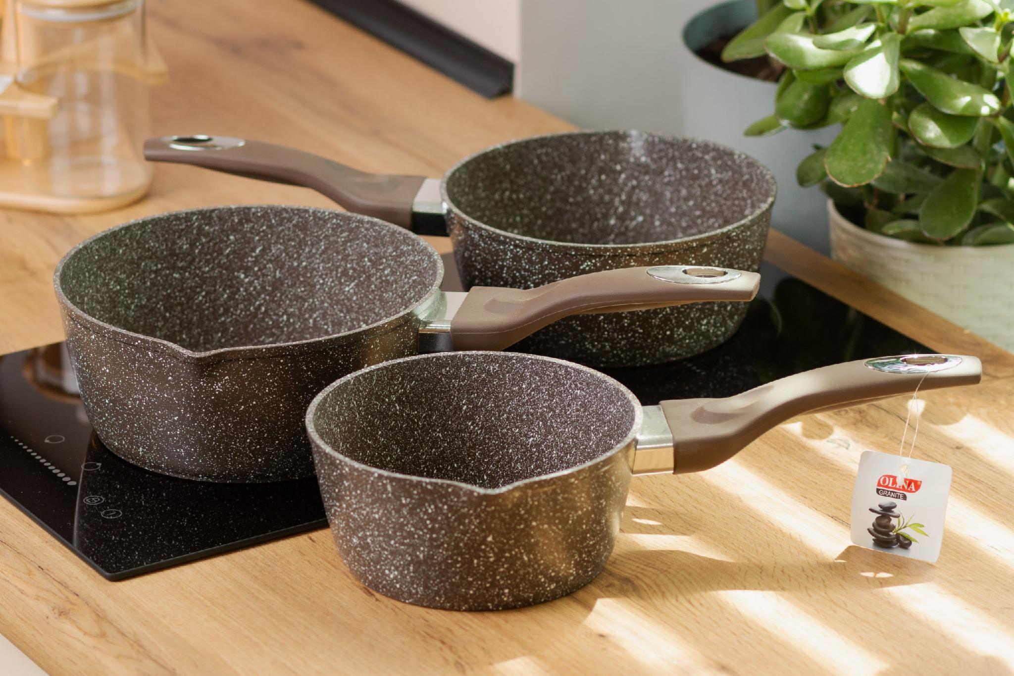 Набор ковшей Olina с антипригарным покрытием алюминиевые 3 шт. Коричневый (HP656) - фото 3