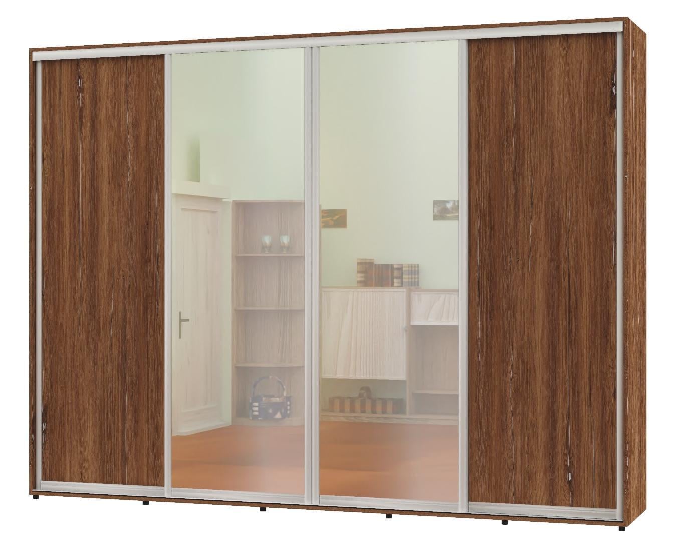 Шкаф-купе четырехдверный Алекса ДСП/зеркало/зеркало/ДСП 300x70x250 см Дуб винтаж