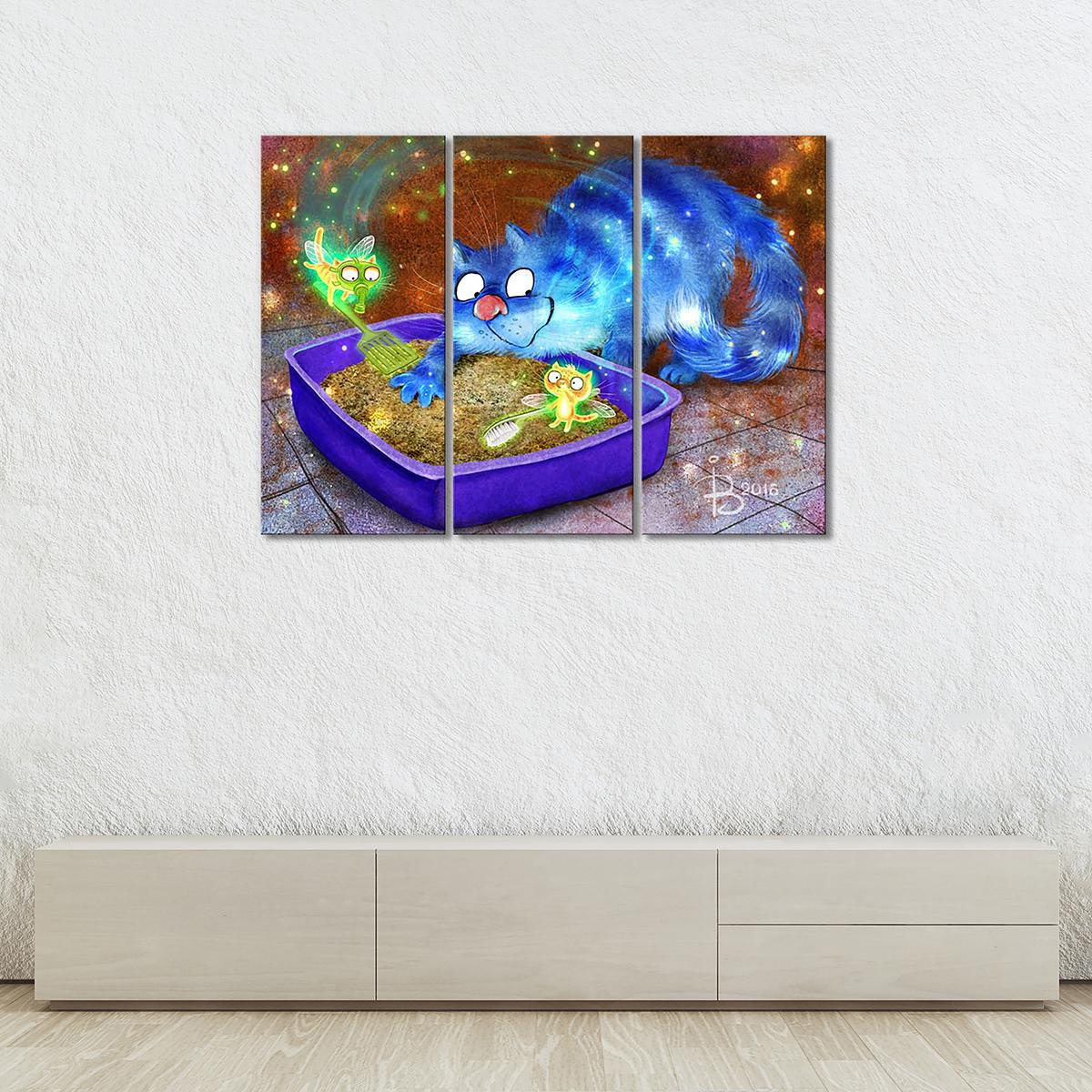 Модульная картина Котофеечки чистого лотка 3 модуля 70x105 см