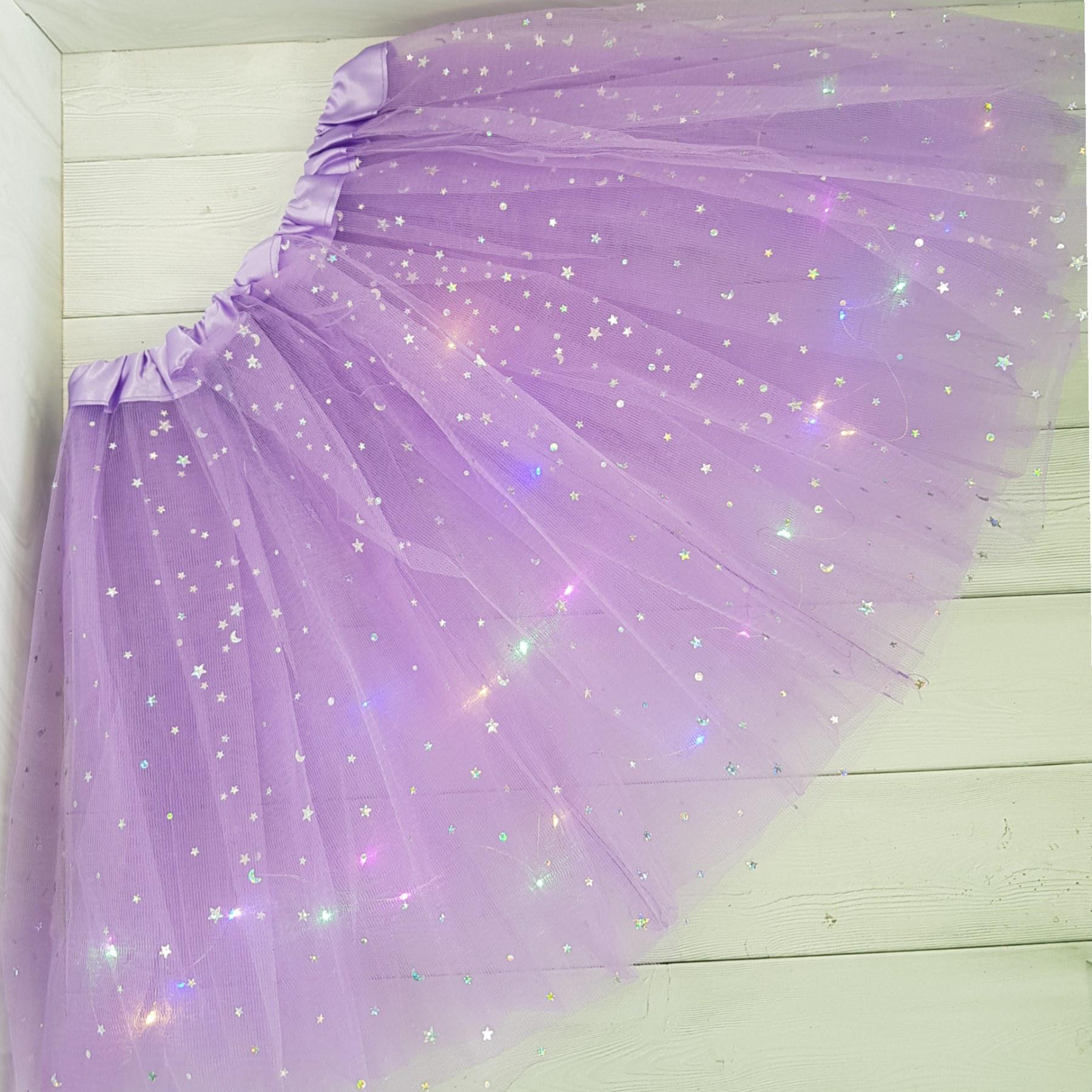 Юбка для девочки с LED-подсветкой 3 слоя фатина 40 см Светло-фиолетовая (2662279985)