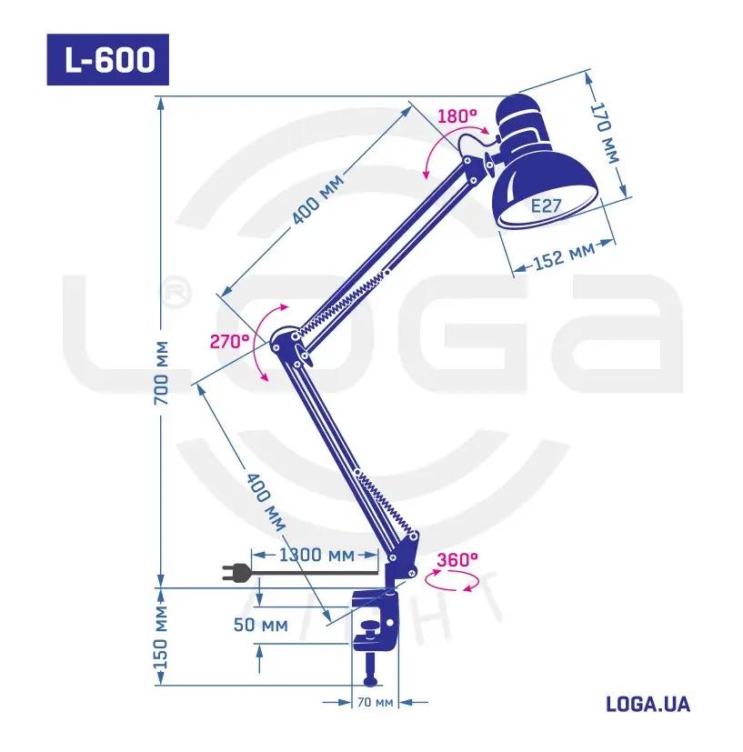 Лампа настольная Loga L-610 на струбцине с выключателем на плафоне Сиреневый - фото 2