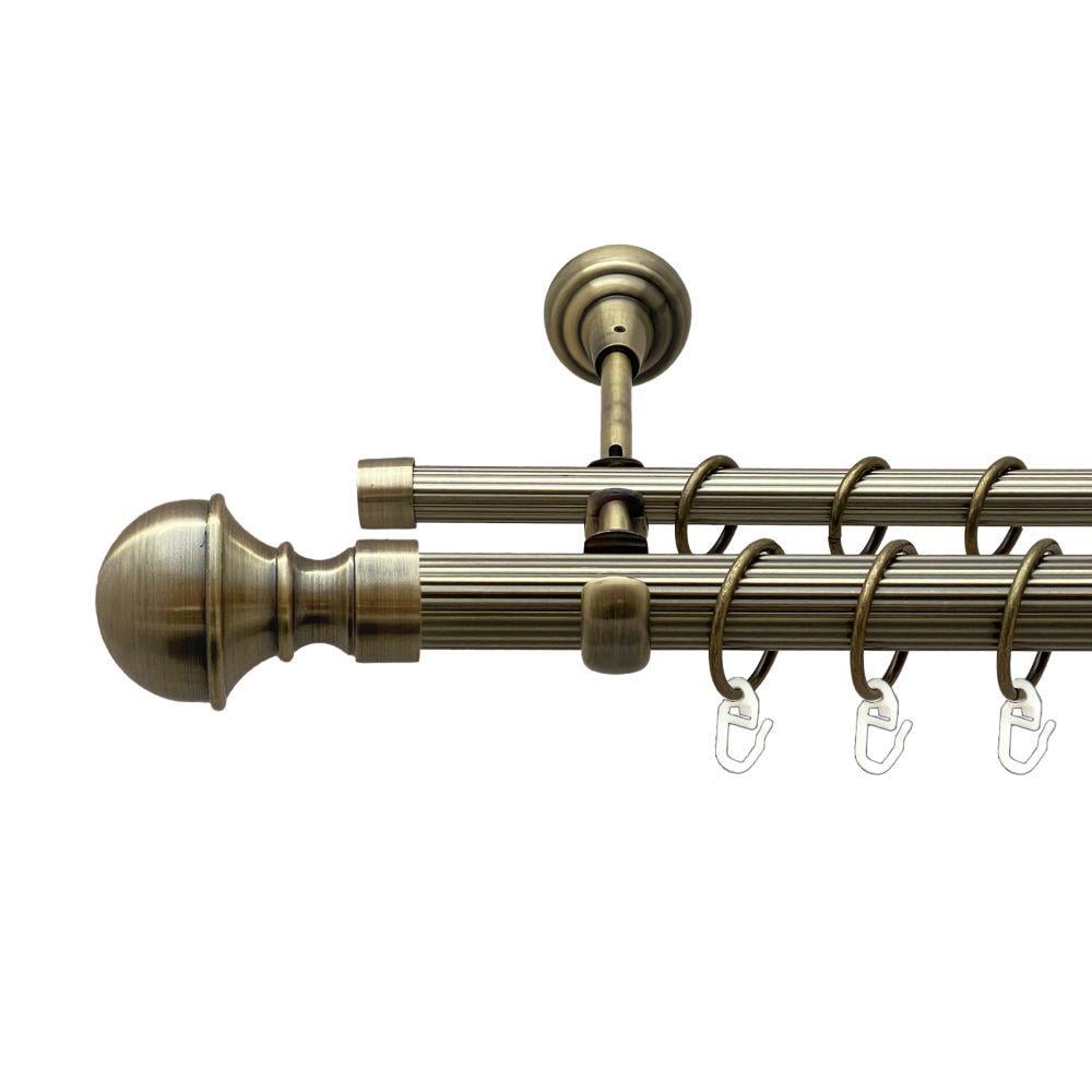 Карниз металлический Orvit Бостон двухрядный открытый/рифленая труба/кольцо металлическое Антик 25/16 мм 300 см (00-00017968)