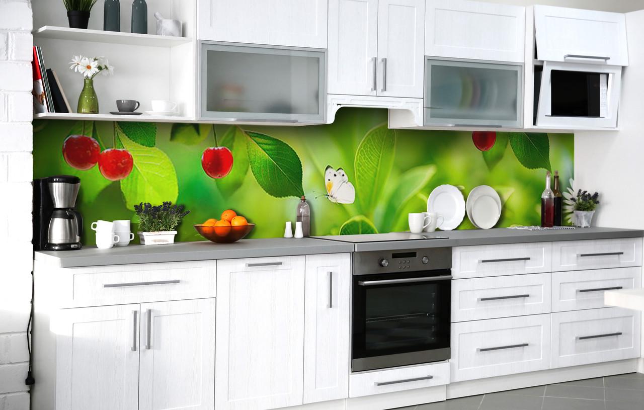 Кухонный фартук Порхающая в вишнях виниловый самоклеющийся 60х250 см