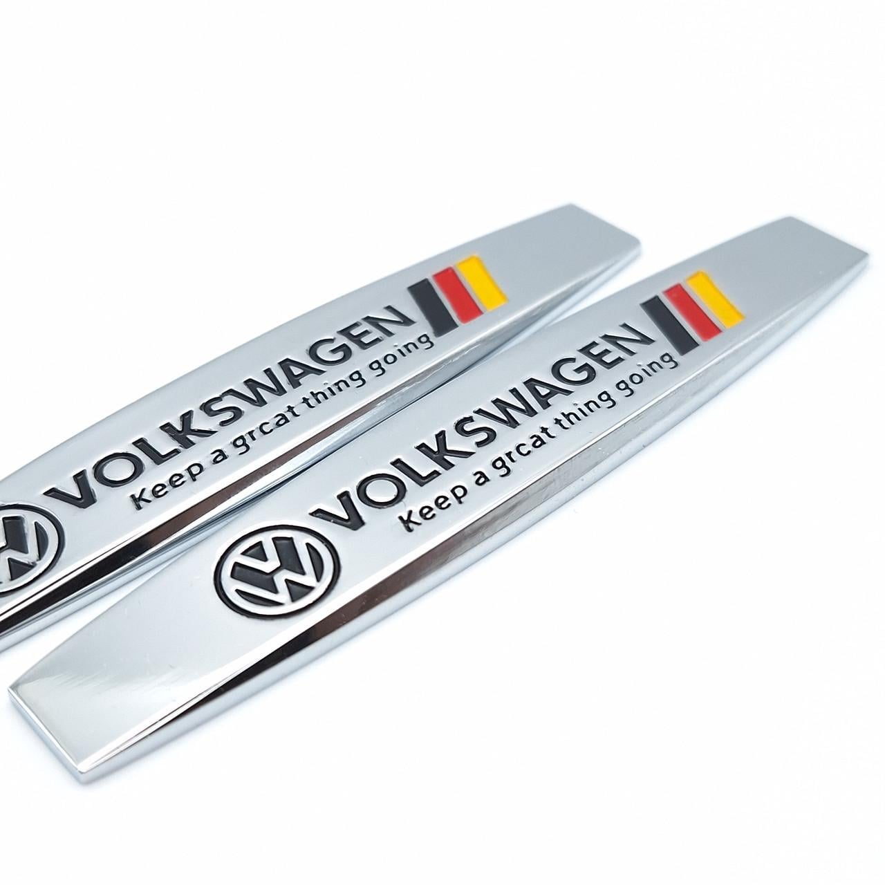 Эмблема на крылья Volkswagen 10х1,8 см Хром глянцевый (1996624632)