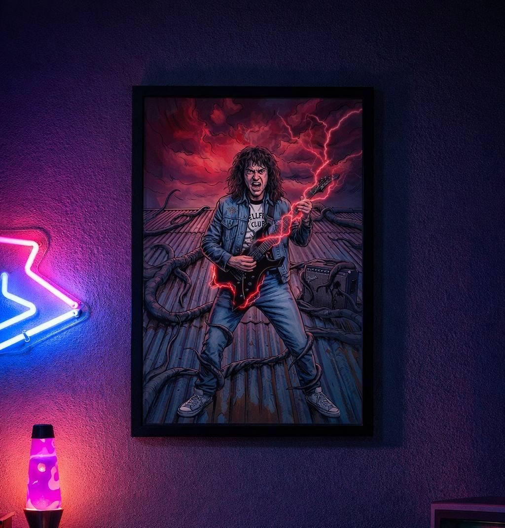 Постер в рамці під склом Stranger Things Едді у ретро-аркадному стилі А3