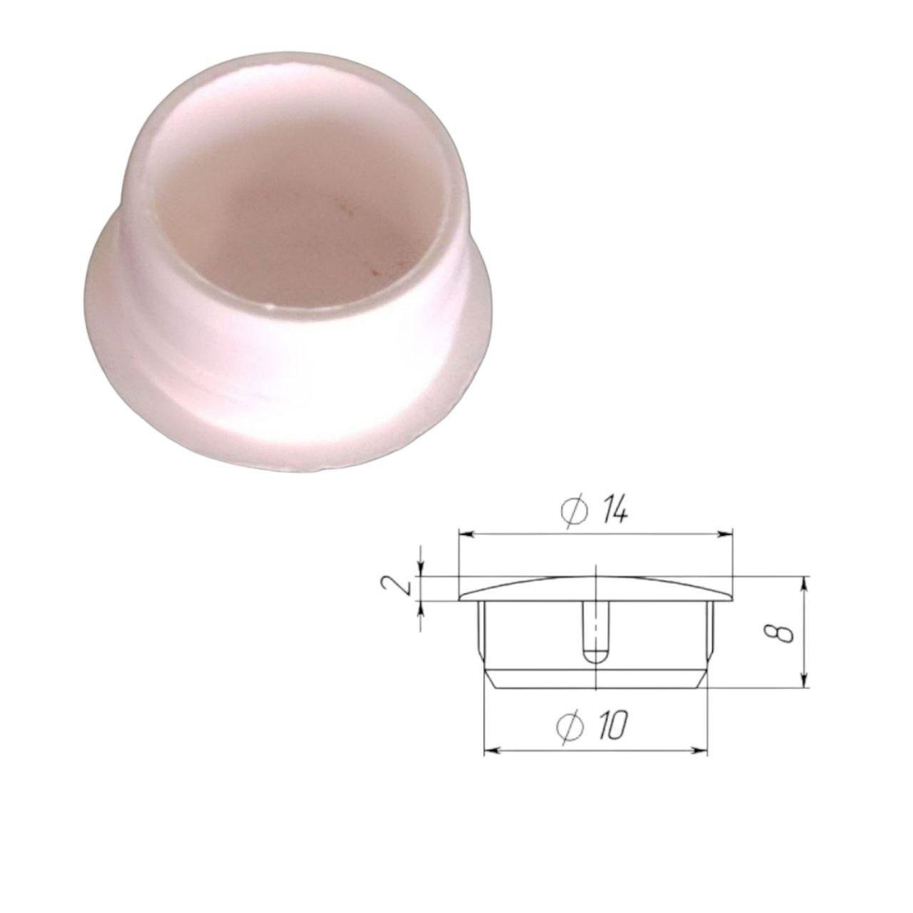Заглушка для отверстий мебельная круглая D10 шляпка 14 мм 1 шт. Белый (374) - фото 2