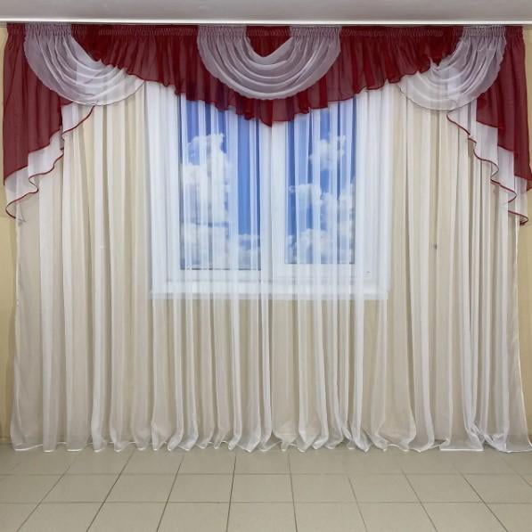 Ламбрекен в гостиную/спальню шифон 3-3,5м Красный (101)