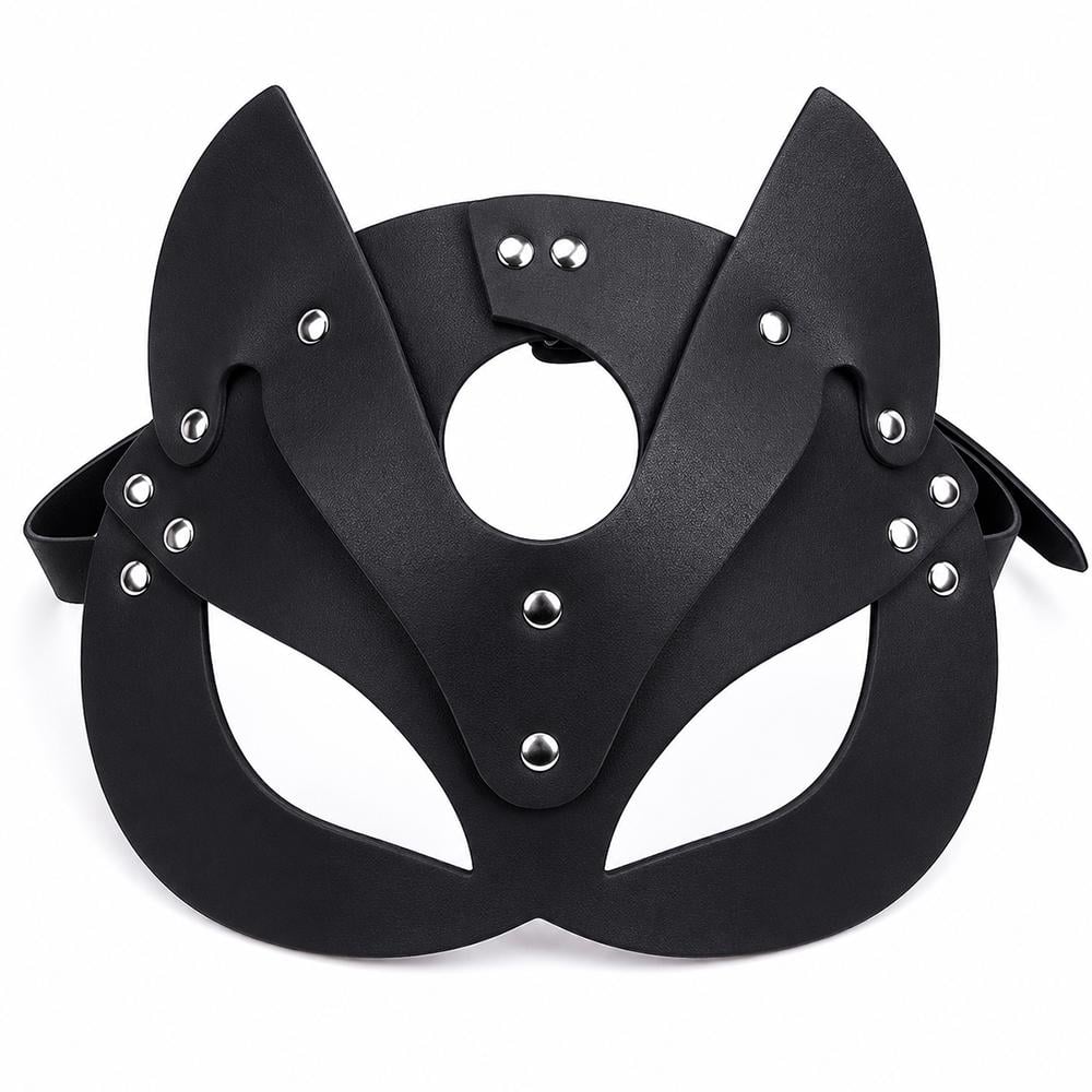 BDSM маска кошки из натуральной кожи и заклепками Черный (5f84f24d)