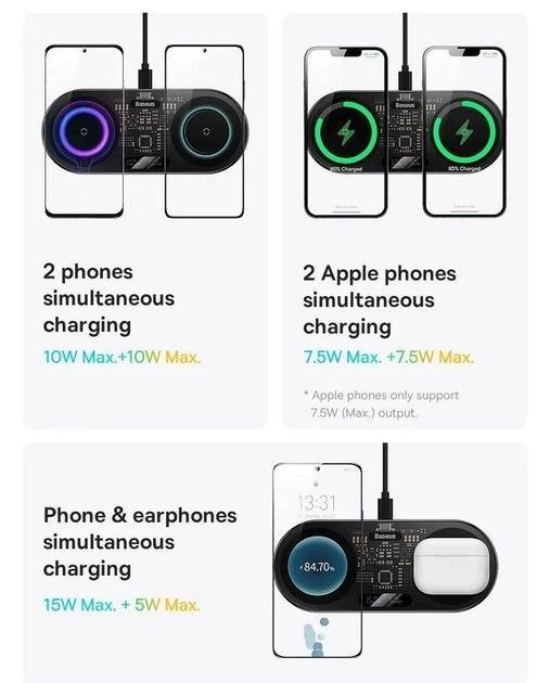 Зарядное устройство беспроводное BASEUS Digital LED Display 2in1 Wireless Charger 20W (WXSX010101) Black - фото 10 Зарядное устройство беспроводное BASEUS Digital LED Display 2in1 Wireless Charger 20W (WXSX010101) Black - фото 10