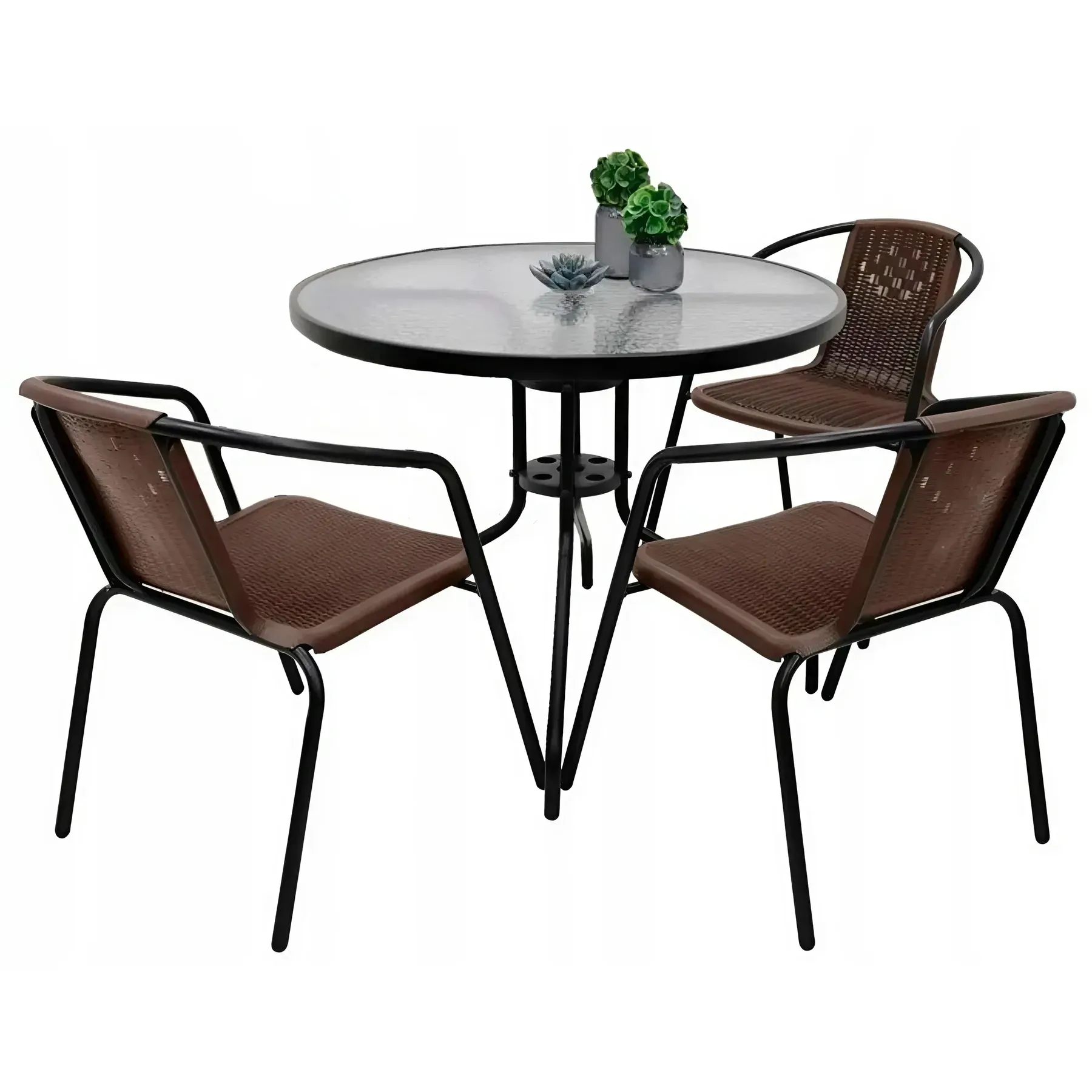 Комплект садовой мебели 4Points Prato-3 из искусственного ротанга круглый стол 80 см/3 стула Коричневый
