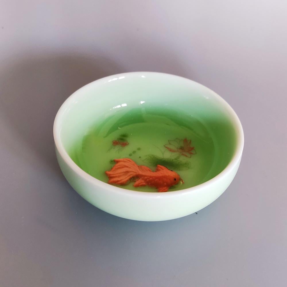 Пиала керамическая с рыбкой округлая 60 мл Зеленый