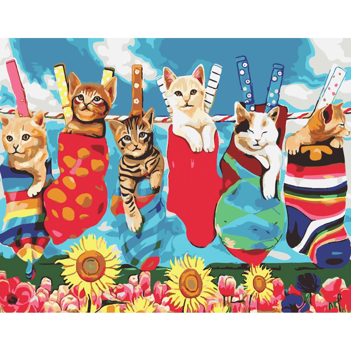 Картина по номерам Strateg Котики в носках 30x40 см (SS-6446)