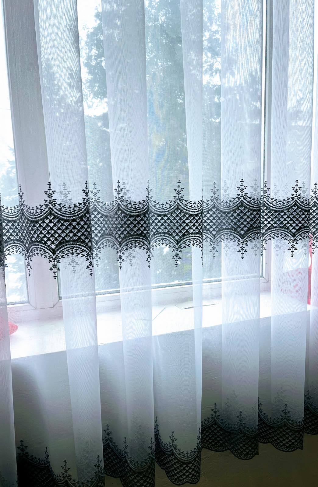 Тюль бамбук с вышивкой по низу 3х2,6 м 1 шт. Белый с серой вышивкой (2971)