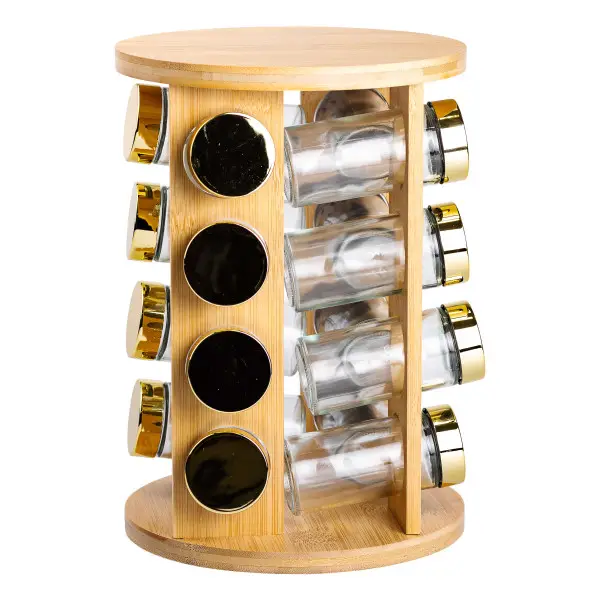 Набір ємностей для спецій YIWU на дерев'яній підставці 16 баночок по 110 мл Прозорий (147-107-HP-1367)