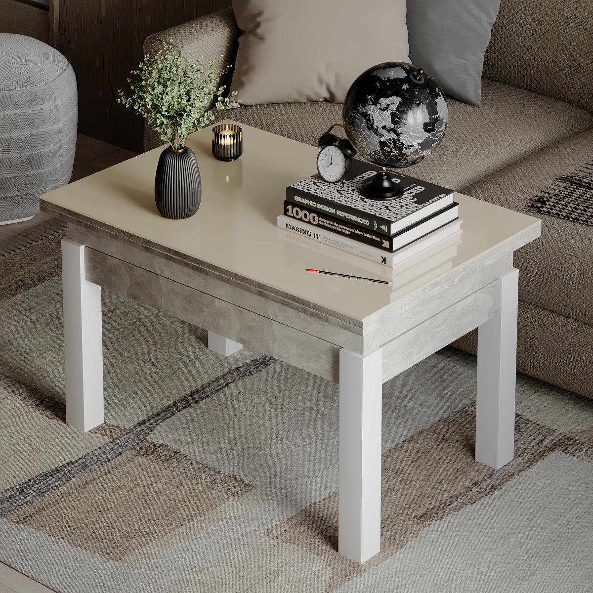 Журнальный стол-трансформер B-Fly Glass 900x554x600 мм Ателье светлый/Белые ножки/Белая жемчужина (GATB10040400113) - фото 3 Журнальный стол-трансформер B-Fly Glass 900x554x600 мм Ателье светлый/Белые ножки/Белая жемчужина (GATB10040400113) - фото 3