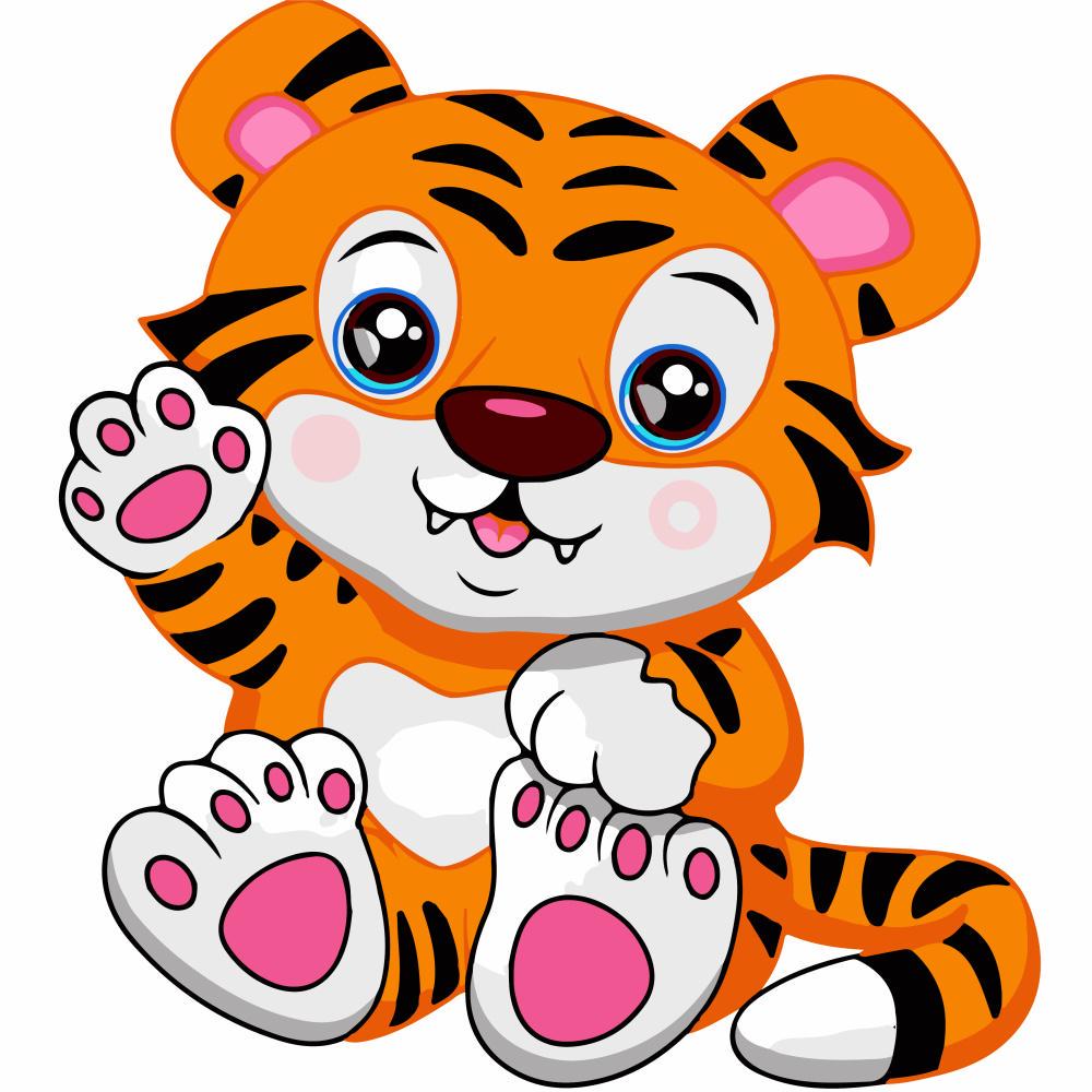 Картина по номерам Strateg Тигрёнок с лаком 30x30 см (Str-ES-0800)