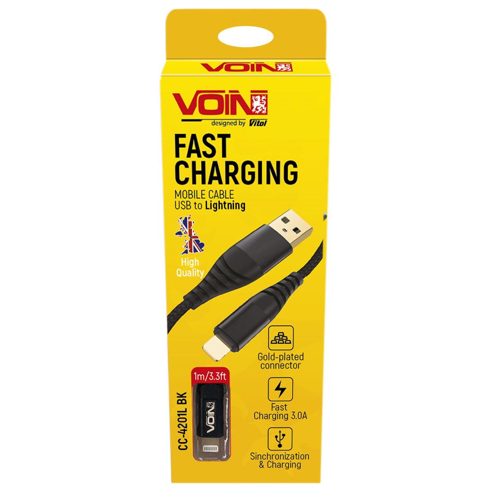 Кабель Voin CC-4201L BK USB-Lightning 3А швидка зарядка/передача даних 1 м Black (CC-4201L BK)
