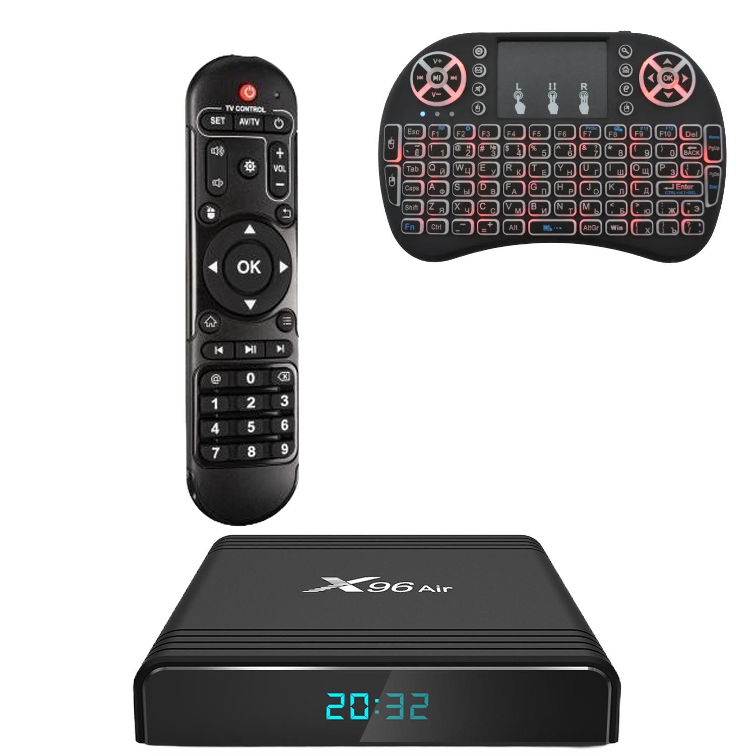 Смарт-приставка X96Air 4/32 Android 9.0 Amlogic S905X3 4 ядра медиаплеер с пультом и клавиатурой I8 RGB (6264fa6c)