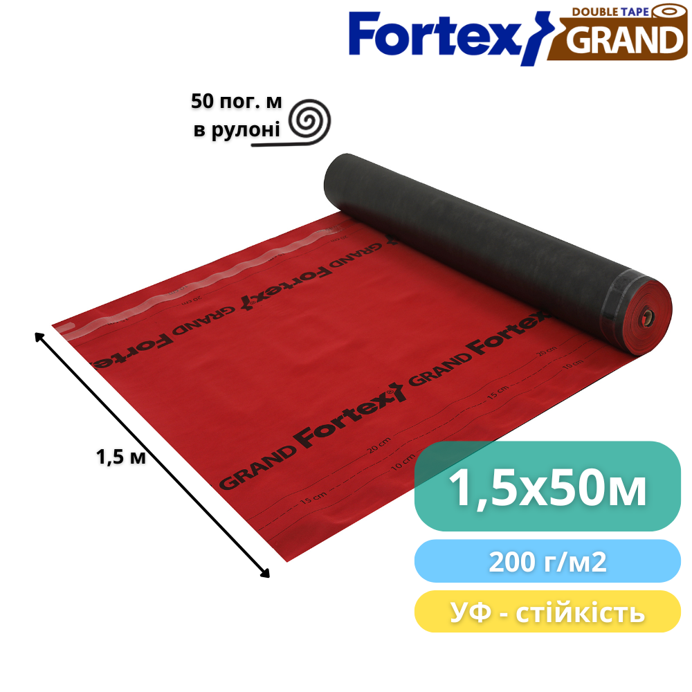 Мембрана дифузійна Fortex Grand 2 Tape 1,5x50 м 75 м2 200 г/м2 Червоний/Чорний (391097) - фото 3 Мембрана дифузійна Fortex Grand 2 Tape 1,5x50 м 75 м2 200 г/м2 Червоний/Чорний (391097) - фото 3